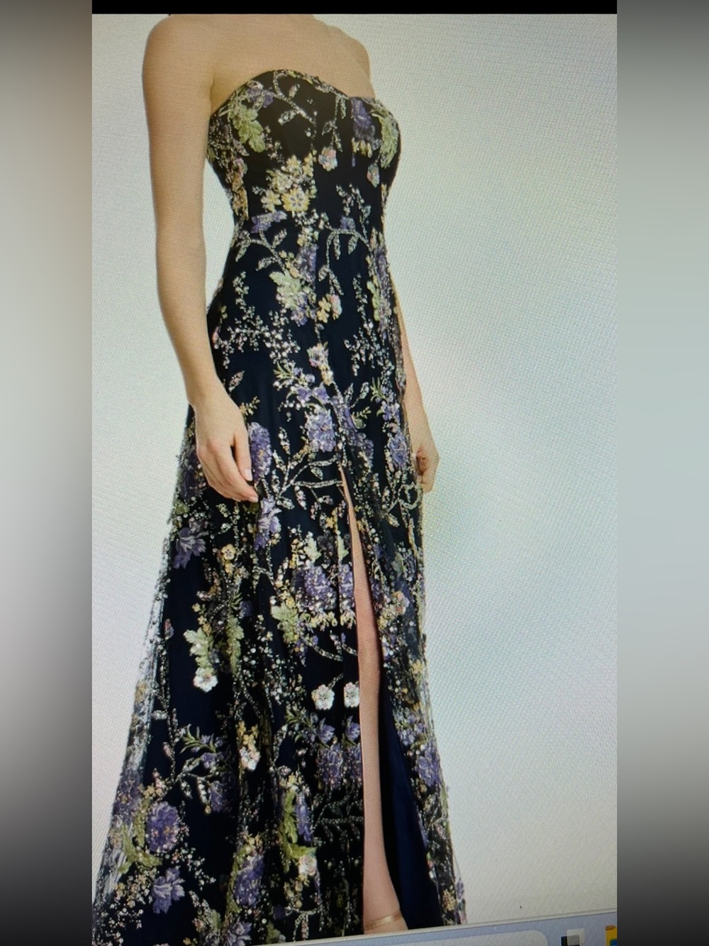 Dress the Population Black Embroidered Floral Strapless Gown - Picture 2 of 4